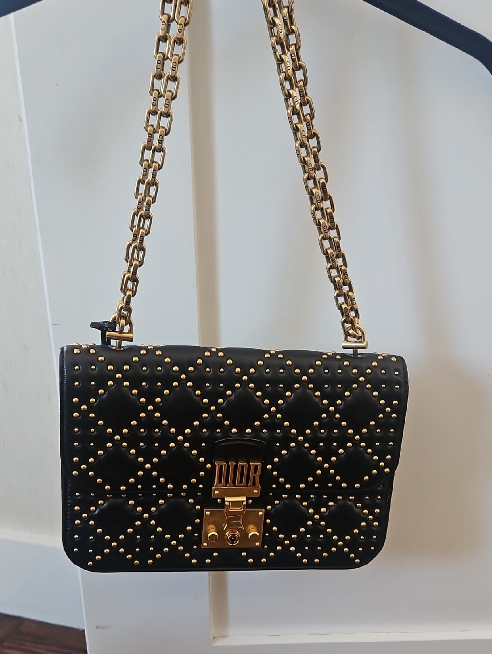 Dior Cannage DIORADDICT Quilted Studded Shoulder Bag with Gold Hardware